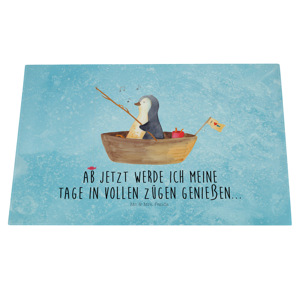 XL Glas Schneidbrett Pinguin Angelboot Glasschneidebrett, Schneidebrett, Frühstücksbrett, Küche, Pinguin, Pinguine, Angeln, Boot, Angelboot, Lebenslust, Leben, genießen, Motivation, Neustart, Neuanfang, Trennung, Scheidung, Geschenkidee Liebeskummer