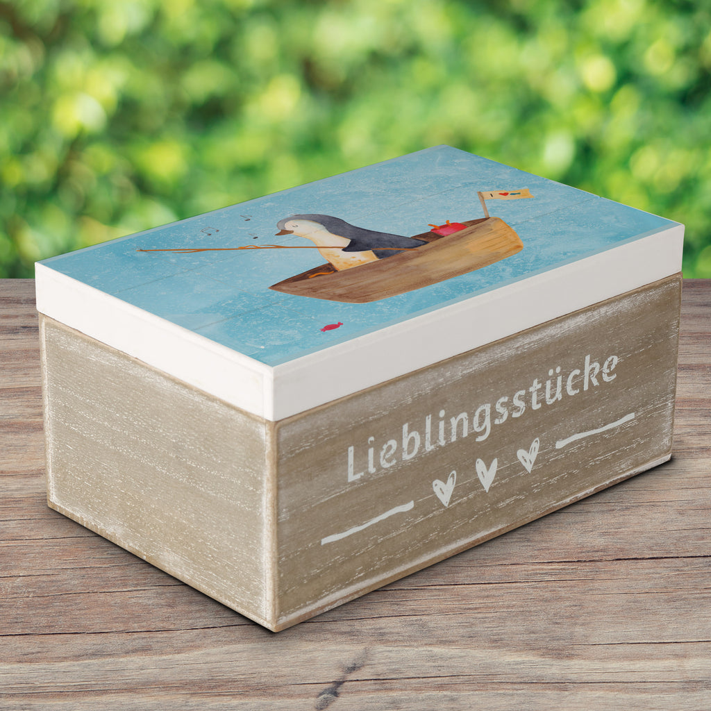 Holzkiste Pinguin Angelboot Holzkiste, Kiste, Schatzkiste, Truhe, Schatulle, XXL, Erinnerungsbox, Erinnerungskiste, Dekokiste, Aufbewahrungsbox, Pinguin, Pinguine, Angeln, Boot, Angelboot, Lebenslust, Leben, genießen, Motivation, Neustart, Neuanfang, Trennung, Scheidung, Geschenkidee Liebeskummer