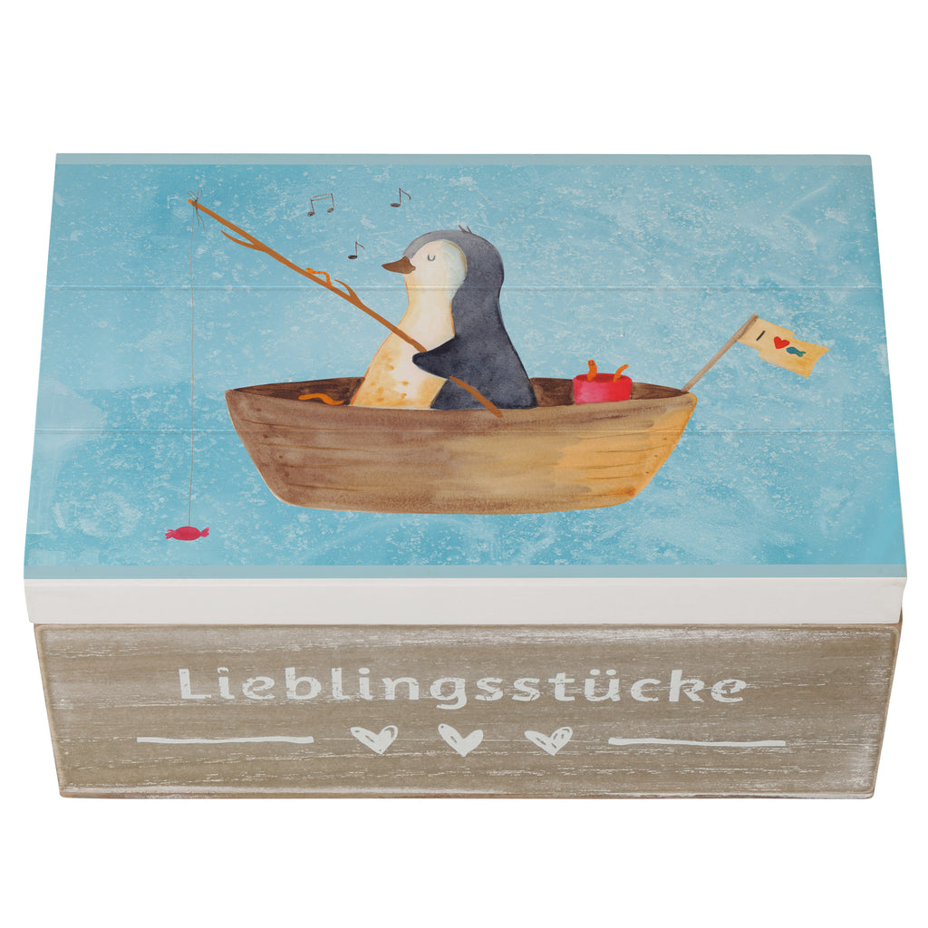 Holzkiste Pinguin Angelboot Holzkiste, Kiste, Schatzkiste, Truhe, Schatulle, XXL, Erinnerungsbox, Erinnerungskiste, Dekokiste, Aufbewahrungsbox, Pinguin, Pinguine, Angeln, Boot, Angelboot, Lebenslust, Leben, genießen, Motivation, Neustart, Neuanfang, Trennung, Scheidung, Geschenkidee Liebeskummer