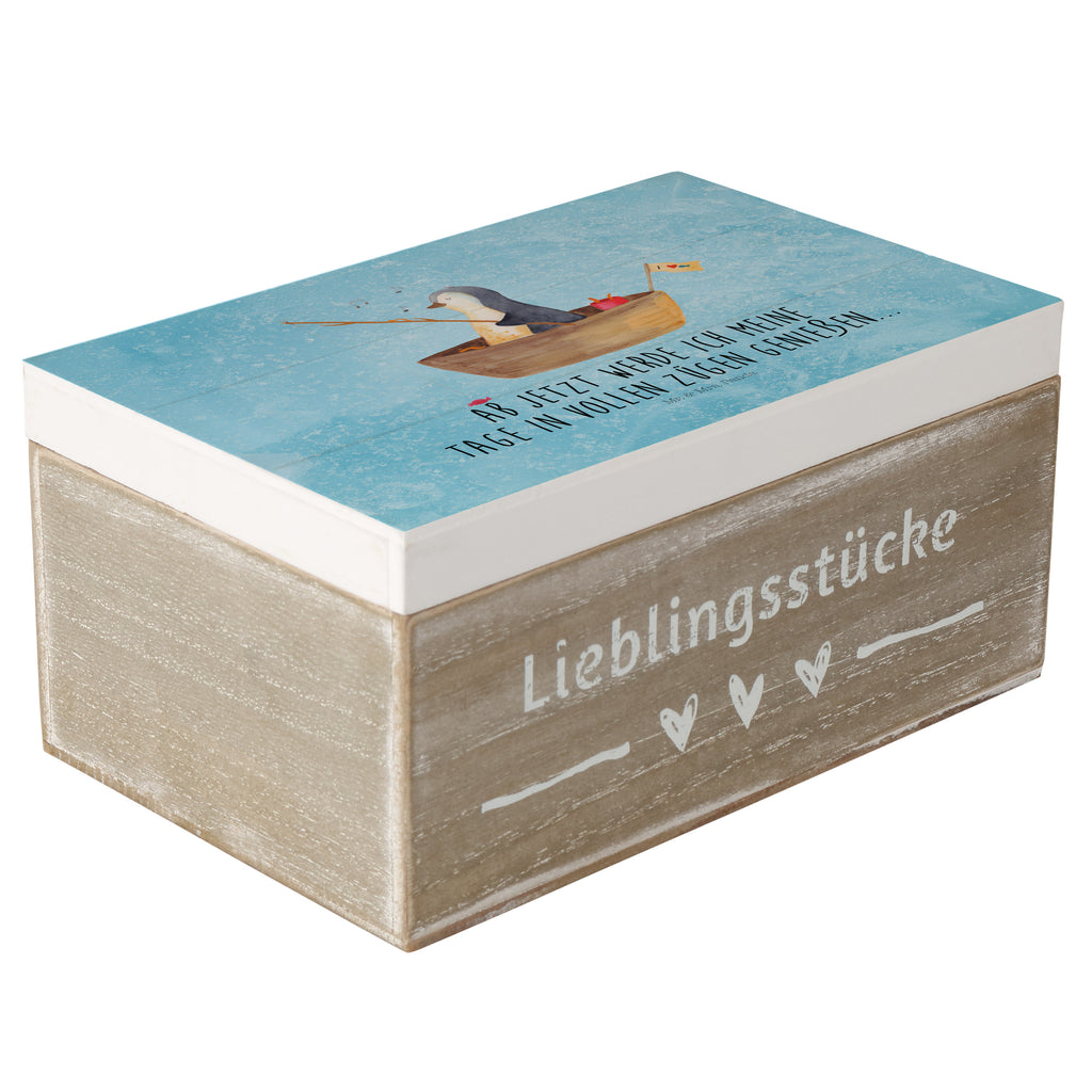 Holzkiste Pinguin Angelboot Holzkiste, Kiste, Schatzkiste, Truhe, Schatulle, XXL, Erinnerungsbox, Erinnerungskiste, Dekokiste, Aufbewahrungsbox, Pinguin, Pinguine, Angeln, Boot, Angelboot, Lebenslust, Leben, genießen, Motivation, Neustart, Neuanfang, Trennung, Scheidung, Geschenkidee Liebeskummer