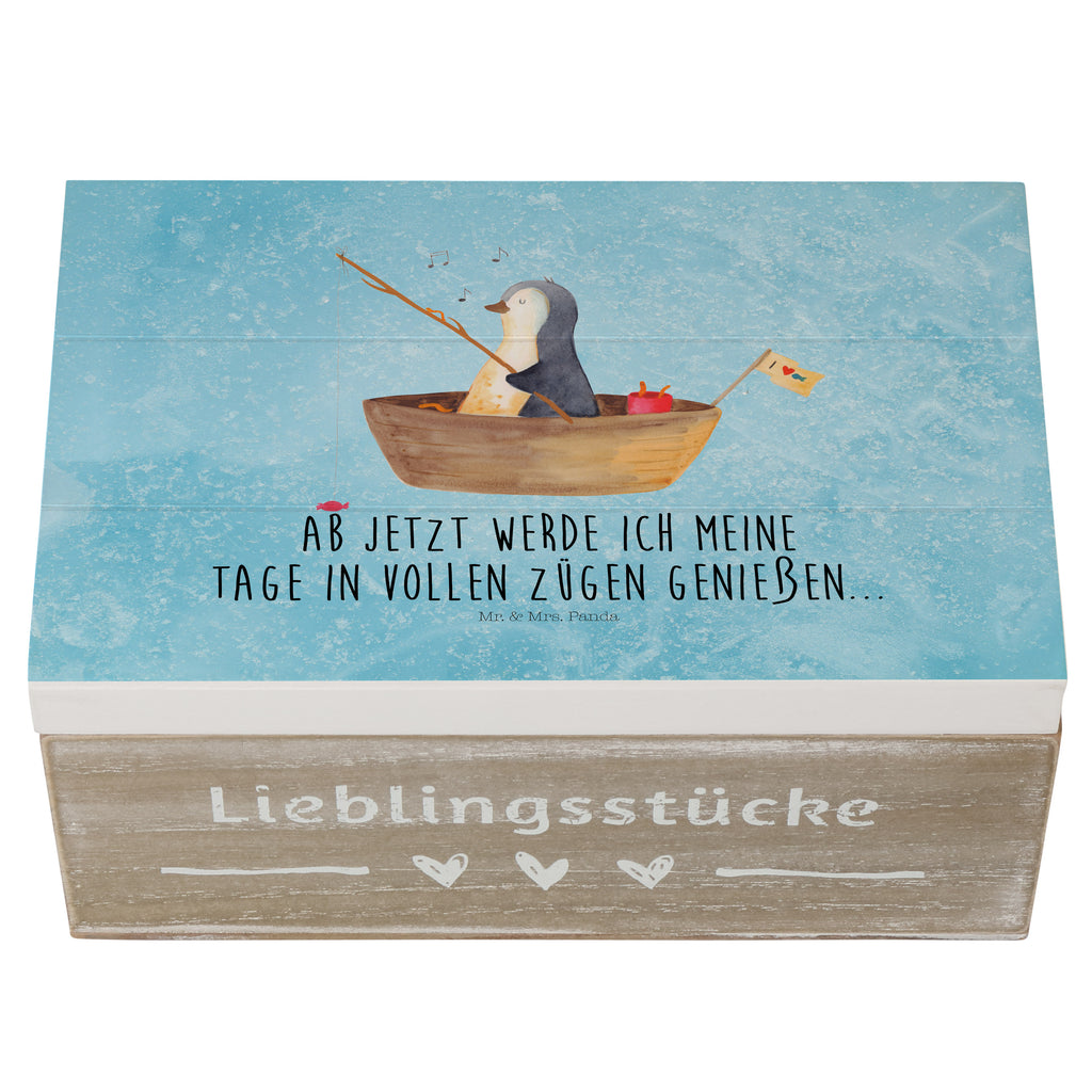 Holzkiste Pinguin Angelboot Holzkiste, Kiste, Schatzkiste, Truhe, Schatulle, XXL, Erinnerungsbox, Erinnerungskiste, Dekokiste, Aufbewahrungsbox, Pinguin, Pinguine, Angeln, Boot, Angelboot, Lebenslust, Leben, genießen, Motivation, Neustart, Neuanfang, Trennung, Scheidung, Geschenkidee Liebeskummer