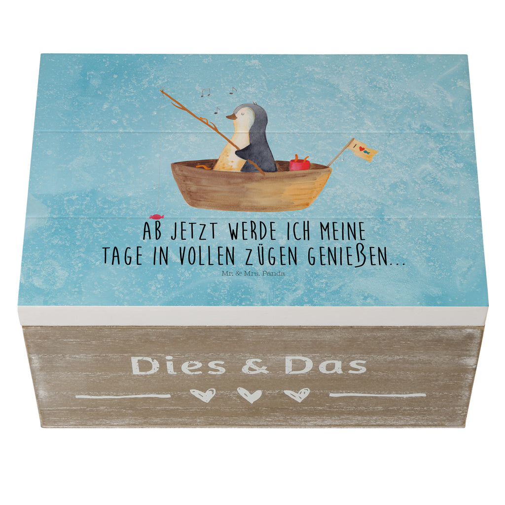 Holzkiste Pinguin Angelboot Holzkiste, Kiste, Schatzkiste, Truhe, Schatulle, XXL, Erinnerungsbox, Erinnerungskiste, Dekokiste, Aufbewahrungsbox, Pinguin, Pinguine, Angeln, Boot, Angelboot, Lebenslust, Leben, genießen, Motivation, Neustart, Neuanfang, Trennung, Scheidung, Geschenkidee Liebeskummer