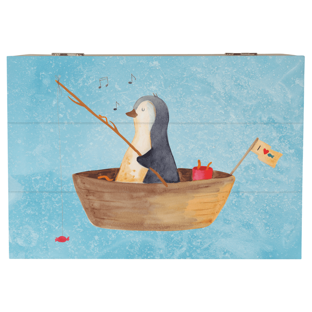 Holzkiste Pinguin Angelboot Holzkiste, Kiste, Schatzkiste, Truhe, Schatulle, XXL, Erinnerungsbox, Erinnerungskiste, Dekokiste, Aufbewahrungsbox, Pinguin, Pinguine, Angeln, Boot, Angelboot, Lebenslust, Leben, genießen, Motivation, Neustart, Neuanfang, Trennung, Scheidung, Geschenkidee Liebeskummer