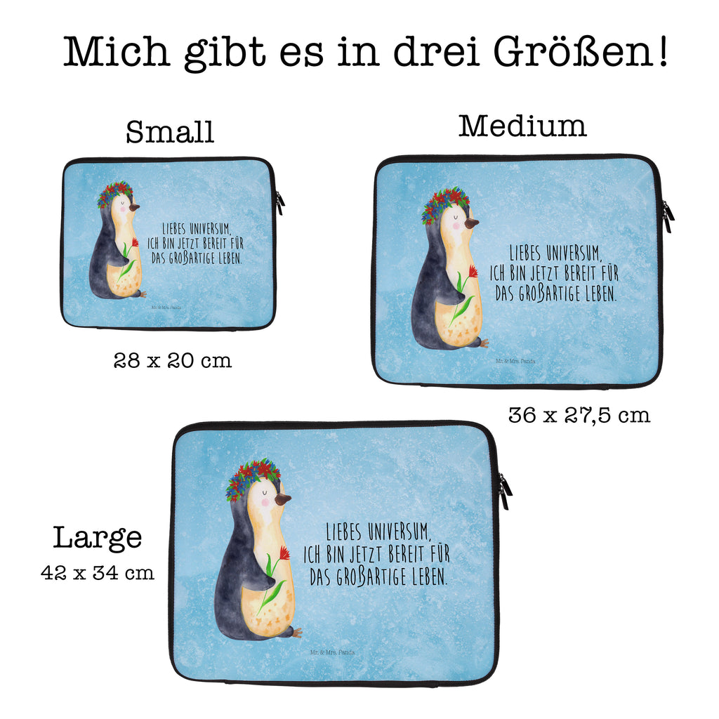 20 x 28 Notebook Tasche  Pinguin Blumenkranz Notebook Tasche, Laptop, Computertasche, Tasche, Pinguin, Pinguine, Blumenkranz, Universum, Leben, Wünsche, Ziele, Lebensziele, Motivation, Lebenslust, Liebeskummer, Geschenkidee