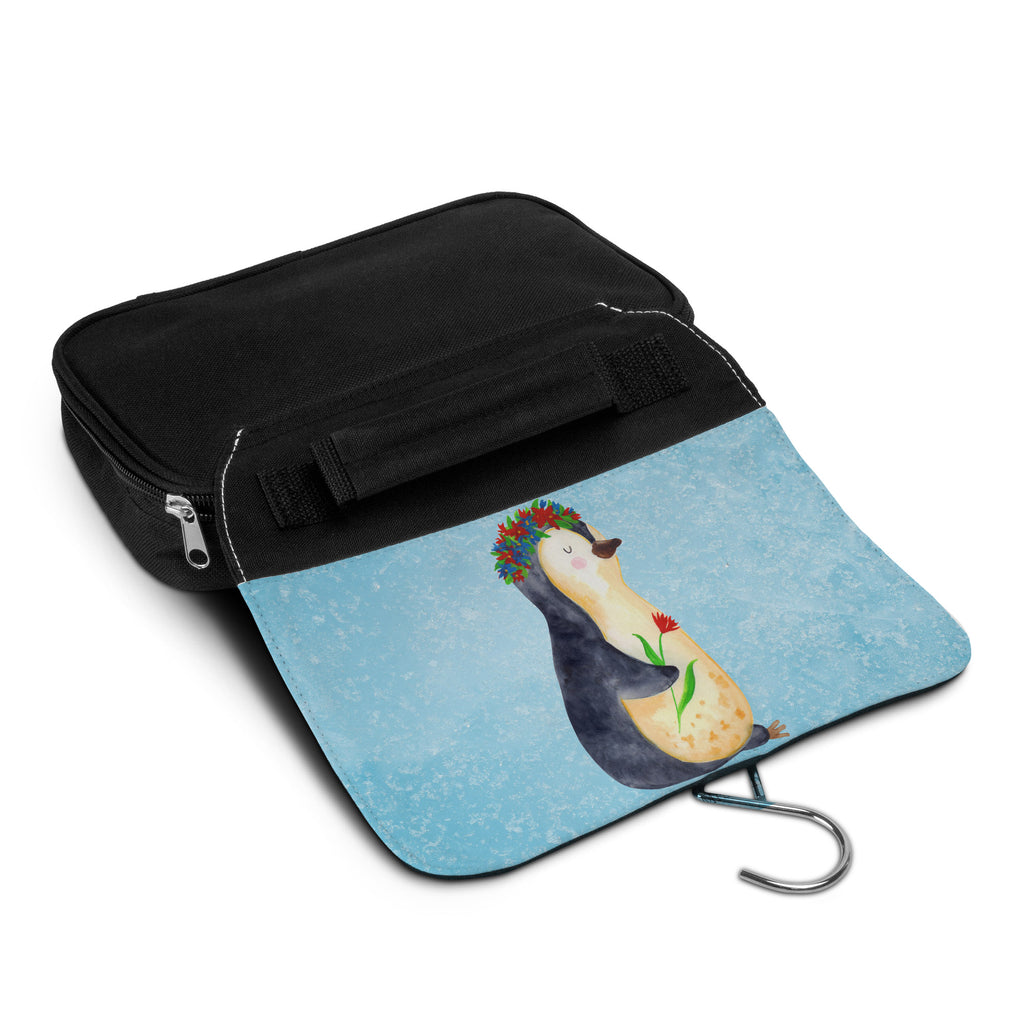 Kulturbeutel Pinguin Blumenkranz Kulturbeutel, Zum Aufhängen, Waschtasche, Kosmetiktasche, Damen, Herren, Aufbewahrungstasche, Schminktasche, Kosmetikbeutel, Organizer, Kulturtasche, Schminkutensil, Pinguin, Pinguine, Blumenkranz, Universum, Leben, Wünsche, Ziele, Lebensziele, Motivation, Lebenslust, Liebeskummer, Geschenkidee