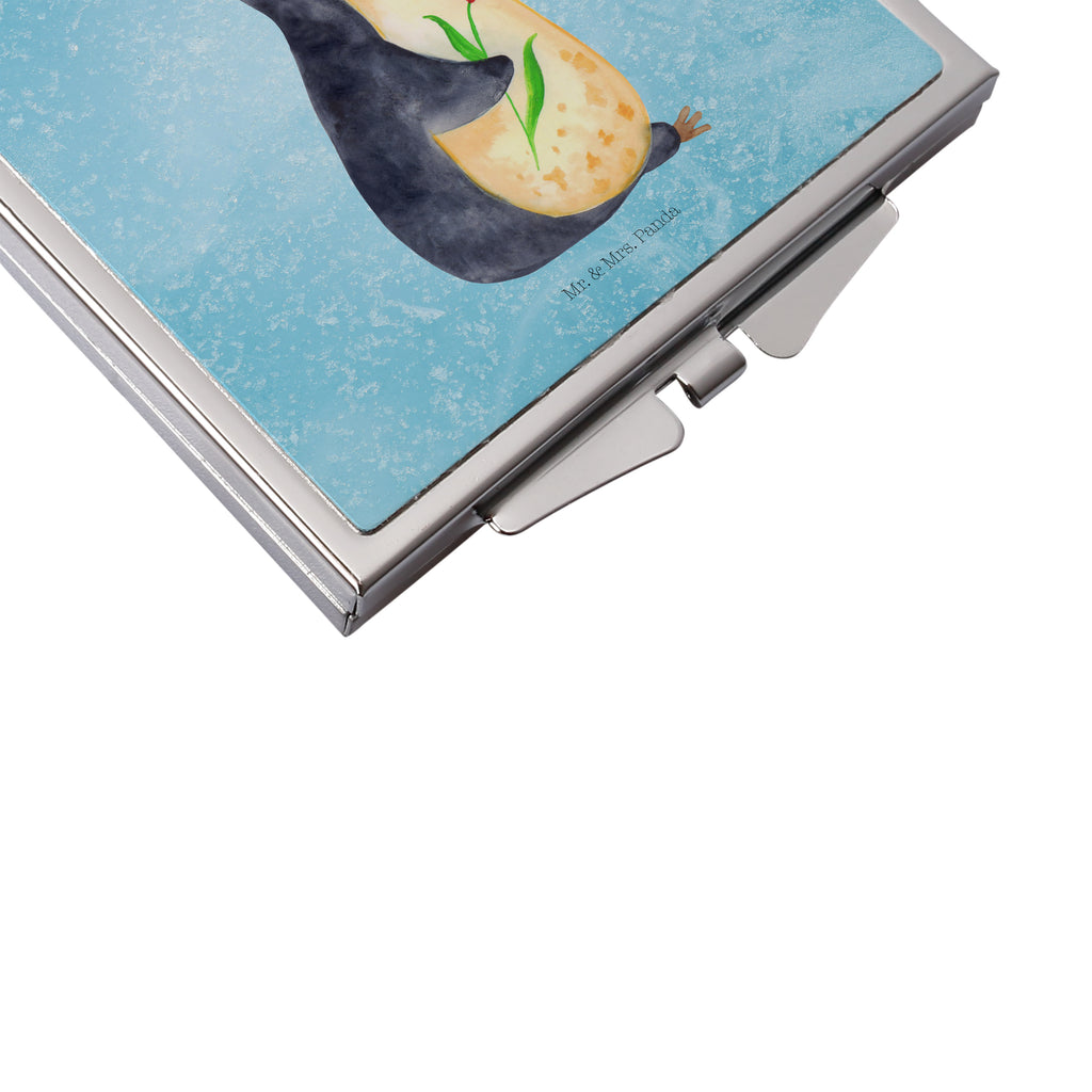 Handtaschenspiegel quadratisch Pinguin Blumenkranz Spiegel, Handtasche, Quadrat, silber, schminken, Schminkspiegel, Pinguin, Pinguine, Blumenkranz, Universum, Leben, Wünsche, Ziele, Lebensziele, Motivation, Lebenslust, Liebeskummer, Geschenkidee