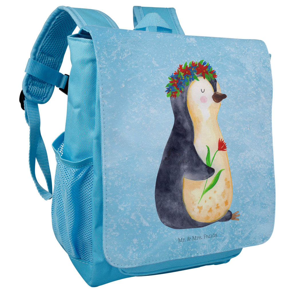 Kinderrucksack Pinguin Blumenkranz Pinguin, Pinguine, Blumenkranz, Universum, Leben, Wünsche, Ziele, Lebensziele, Motivation, Lebenslust, Liebeskummer, Geschenkidee	 Kids, Rucksack, Kinderrucksack, Kinder Rucksack, Rucksack Kindergröße, Kleiner Rucksack  Pinguin