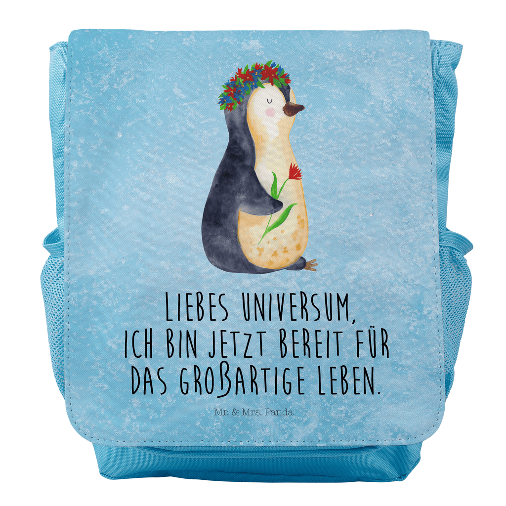 Kinderrucksack Pinguin Blumenkranz Pinguin, Pinguine, Blumenkranz, Universum, Leben, Wünsche, Ziele, Lebensziele, Motivation, Lebenslust, Liebeskummer, Geschenkidee	 Kids, Rucksack, Kinderrucksack, Kinder Rucksack, Rucksack Kindergröße, Kleiner Rucksack  Pinguin
