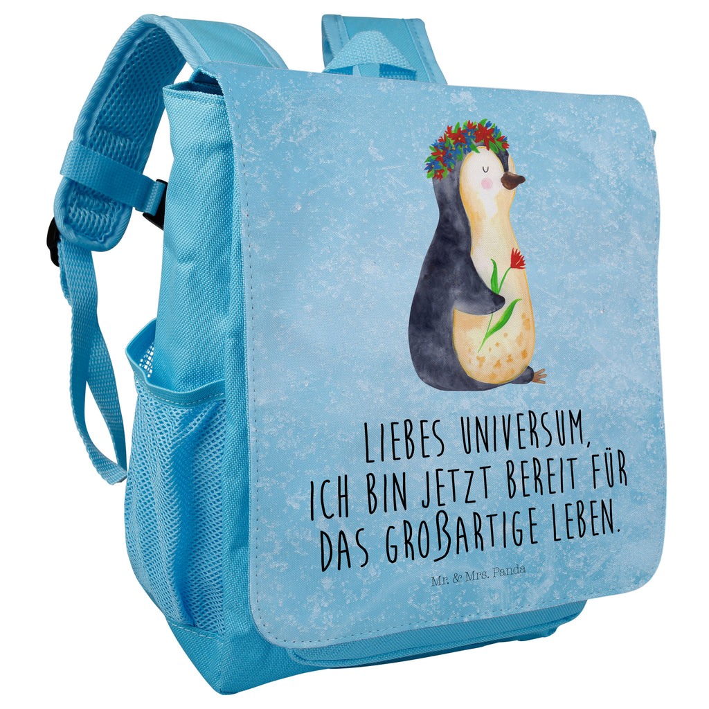 Kinderrucksack Pinguin Blumenkranz Pinguin, Pinguine, Blumenkranz, Universum, Leben, Wünsche, Ziele, Lebensziele, Motivation, Lebenslust, Liebeskummer, Geschenkidee	 Kids, Rucksack, Kinderrucksack, Kinder Rucksack, Rucksack Kindergröße, Kleiner Rucksack  Pinguin