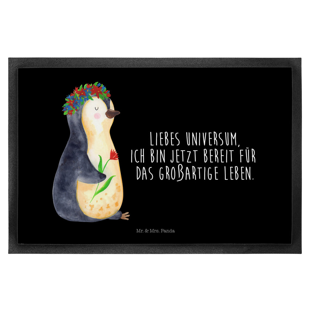 Fußmatte Pinguin Blumenkranz Türvorleger, Schmutzmatte, Fußabtreter, Matte, Schmutzfänger, Fußabstreifer, Schmutzfangmatte, Türmatte, Motivfußmatte, Haustürmatte, Vorleger, Pinguin, Pinguine, Blumenkranz, Universum, Leben, Wünsche, Ziele, Lebensziele, Motivation, Lebenslust, Liebeskummer, Geschenkidee