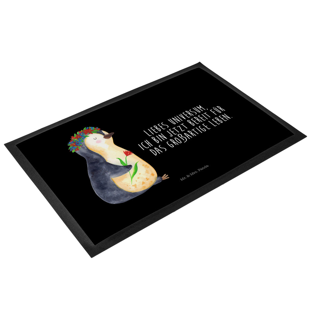 Fußmatte Pinguin Blumenkranz Türvorleger, Schmutzmatte, Fußabtreter, Matte, Schmutzfänger, Fußabstreifer, Schmutzfangmatte, Türmatte, Motivfußmatte, Haustürmatte, Vorleger, Pinguin, Pinguine, Blumenkranz, Universum, Leben, Wünsche, Ziele, Lebensziele, Motivation, Lebenslust, Liebeskummer, Geschenkidee