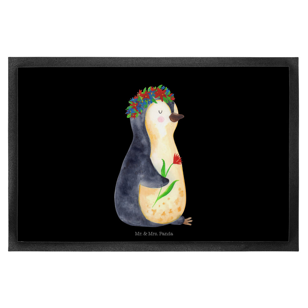 Fußmatte Pinguin Blumenkranz Türvorleger, Schmutzmatte, Fußabtreter, Matte, Schmutzfänger, Fußabstreifer, Schmutzfangmatte, Türmatte, Motivfußmatte, Haustürmatte, Vorleger, Pinguin, Pinguine, Blumenkranz, Universum, Leben, Wünsche, Ziele, Lebensziele, Motivation, Lebenslust, Liebeskummer, Geschenkidee