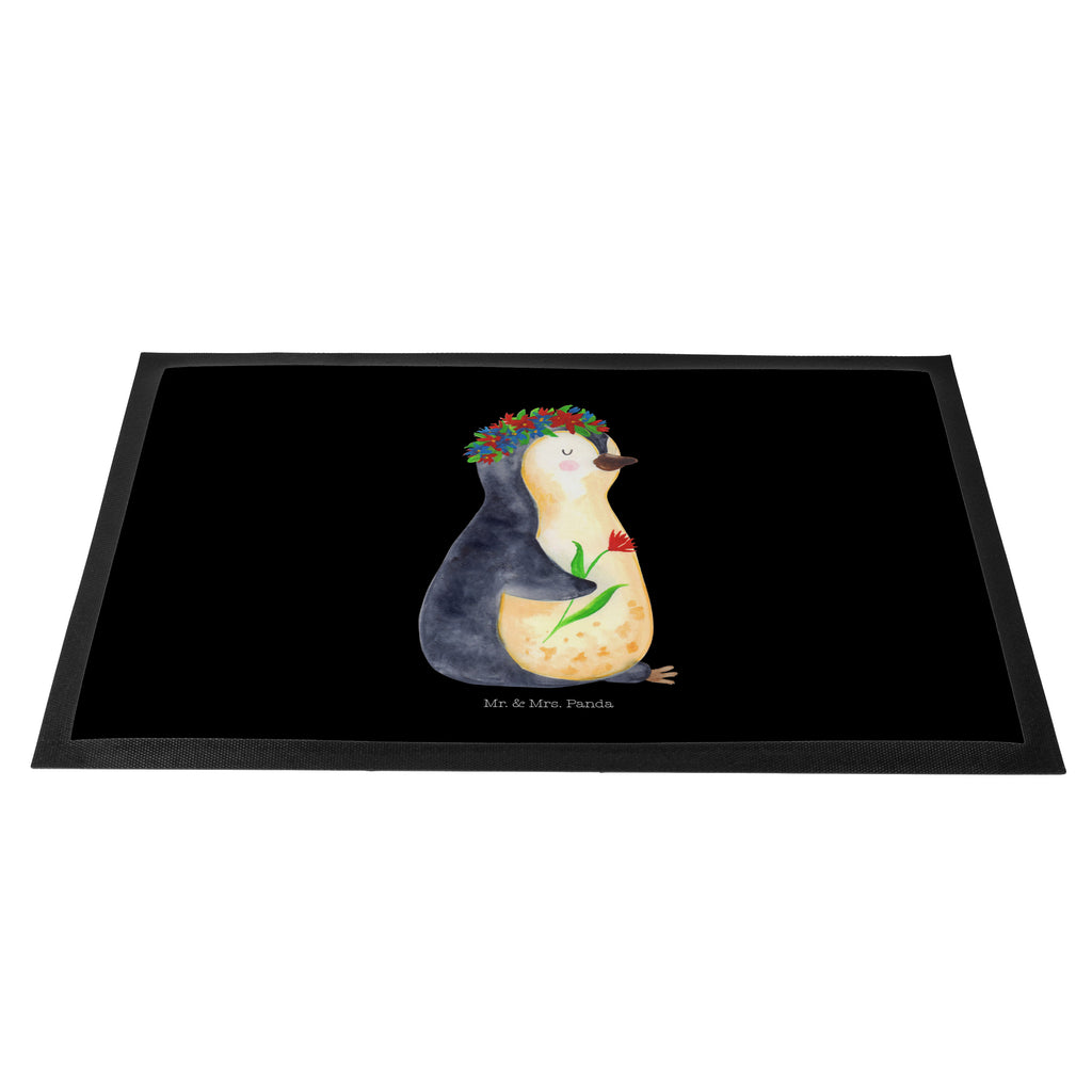 Fußmatte Pinguin Blumenkranz Türvorleger, Schmutzmatte, Fußabtreter, Matte, Schmutzfänger, Fußabstreifer, Schmutzfangmatte, Türmatte, Motivfußmatte, Haustürmatte, Vorleger, Pinguin, Pinguine, Blumenkranz, Universum, Leben, Wünsche, Ziele, Lebensziele, Motivation, Lebenslust, Liebeskummer, Geschenkidee