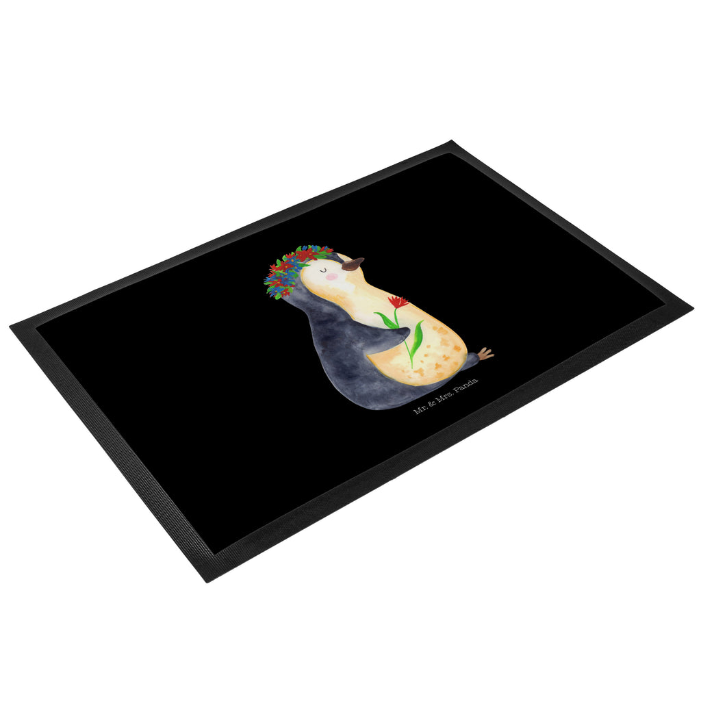 Fußmatte Pinguin Blumenkranz Türvorleger, Schmutzmatte, Fußabtreter, Matte, Schmutzfänger, Fußabstreifer, Schmutzfangmatte, Türmatte, Motivfußmatte, Haustürmatte, Vorleger, Pinguin, Pinguine, Blumenkranz, Universum, Leben, Wünsche, Ziele, Lebensziele, Motivation, Lebenslust, Liebeskummer, Geschenkidee
