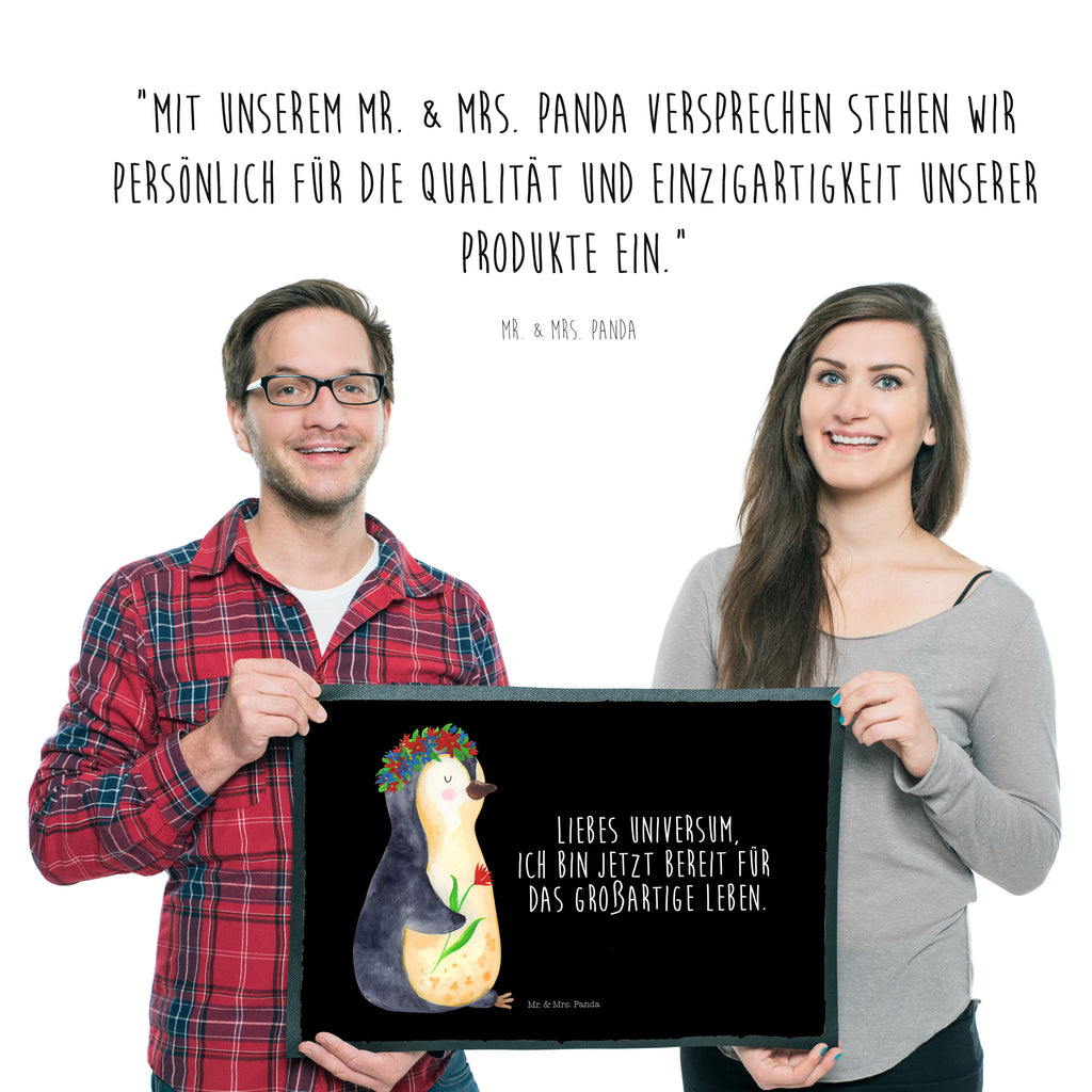 Fußmatte Pinguin Blumenkranz Türvorleger, Schmutzmatte, Fußabtreter, Matte, Schmutzfänger, Fußabstreifer, Schmutzfangmatte, Türmatte, Motivfußmatte, Haustürmatte, Vorleger, Pinguin, Pinguine, Blumenkranz, Universum, Leben, Wünsche, Ziele, Lebensziele, Motivation, Lebenslust, Liebeskummer, Geschenkidee
