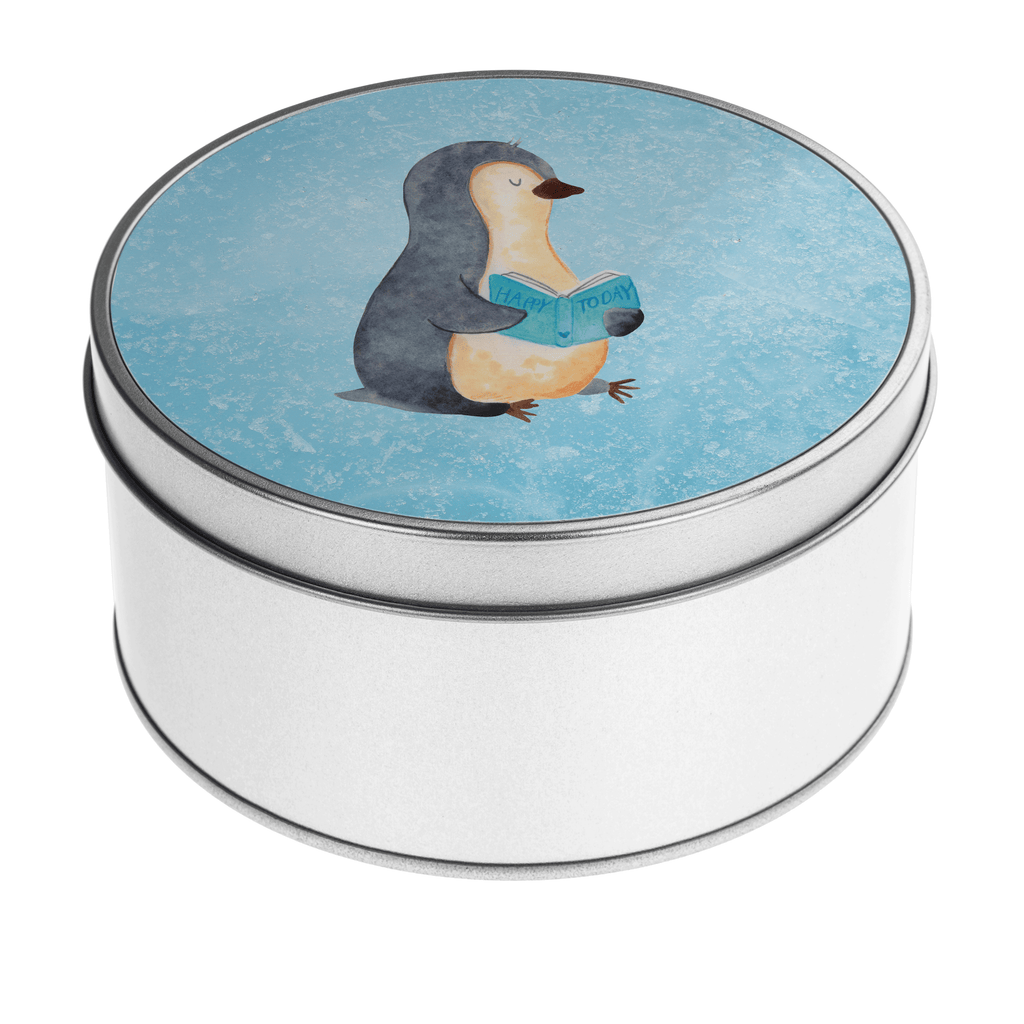 Blechdose rund Pinguin Buch Metalldose, Keksdose, Dose, Vorratsdose, Geschenkbox, Pinguin, Pinguine, Buch, Lesen, Bücherwurm, Nichtstun, Faulenzen, Ferien, Urlaub, Freizeit