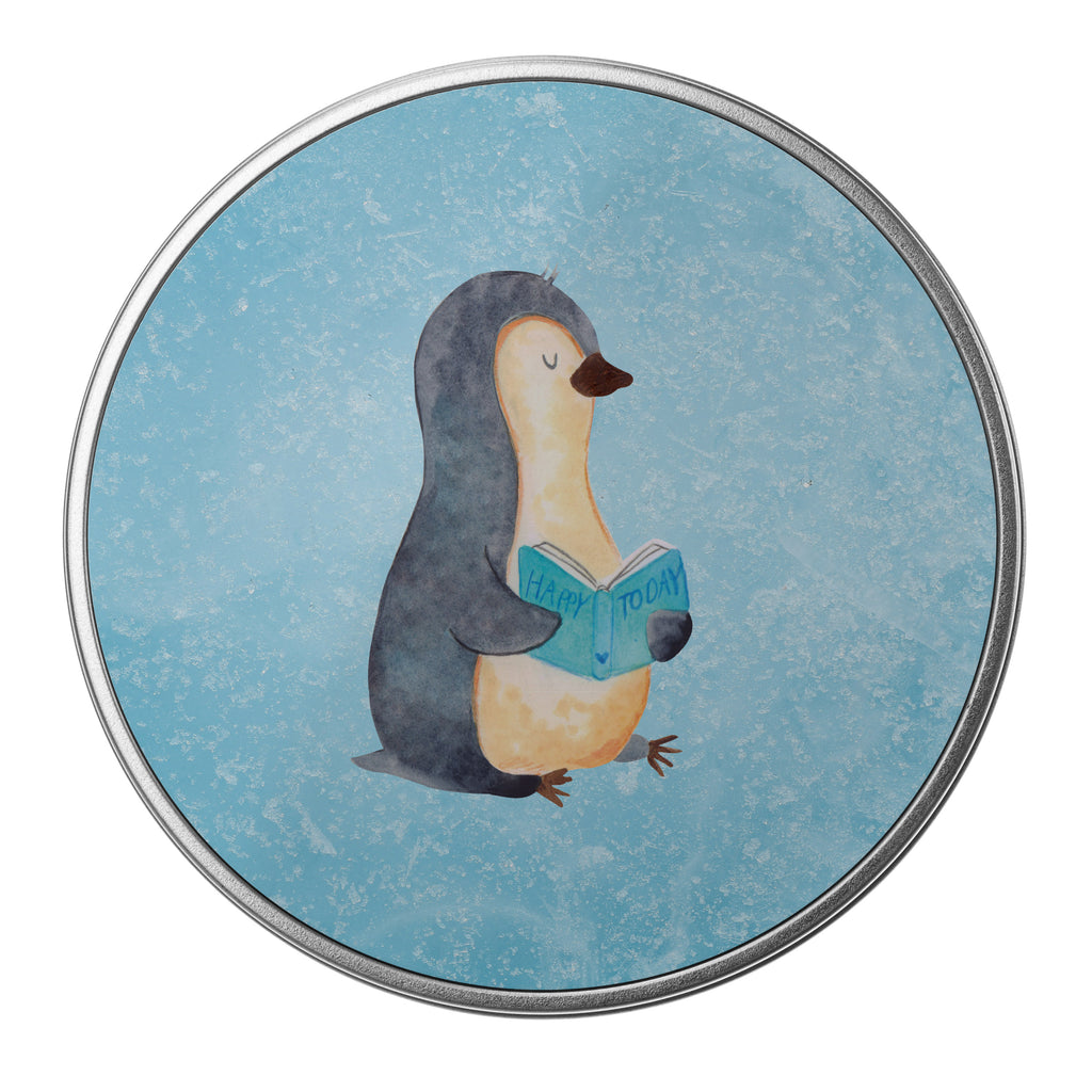 Blechdose rund Pinguin Buch Metalldose, Keksdose, Dose, Vorratsdose, Geschenkbox, Pinguin, Pinguine, Buch, Lesen, Bücherwurm, Nichtstun, Faulenzen, Ferien, Urlaub, Freizeit