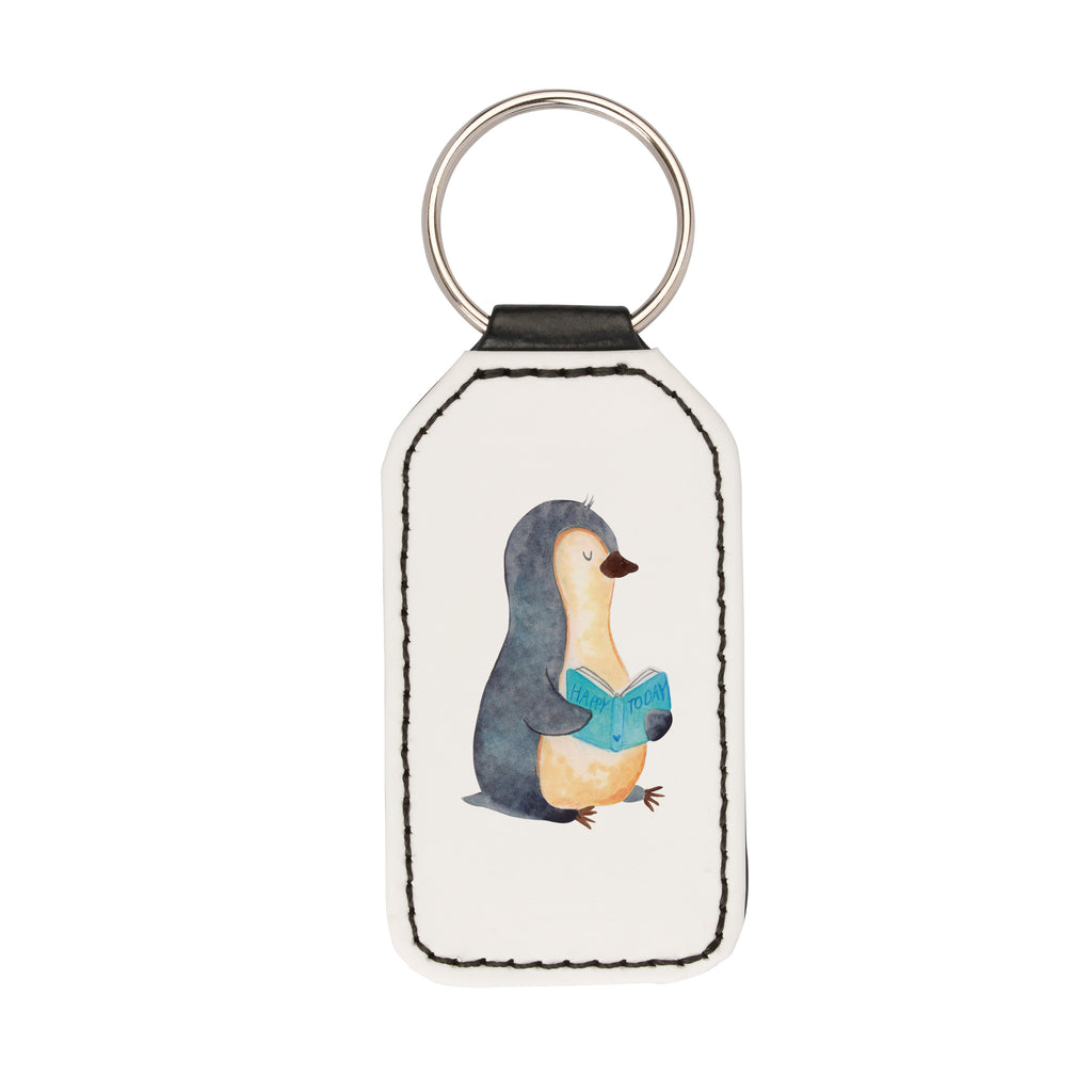 Rechteckig Schlüsselanhänger Pinguin Buch Schlüsselanhänger, Anhänger, Taschenanhänger, Glücksbringer, Schutzengel, Pinguin, Pinguine, Buch, Lesen, Bücherwurm, Nichtstun, Faulenzen, Ferien, Urlaub, Freizeit
