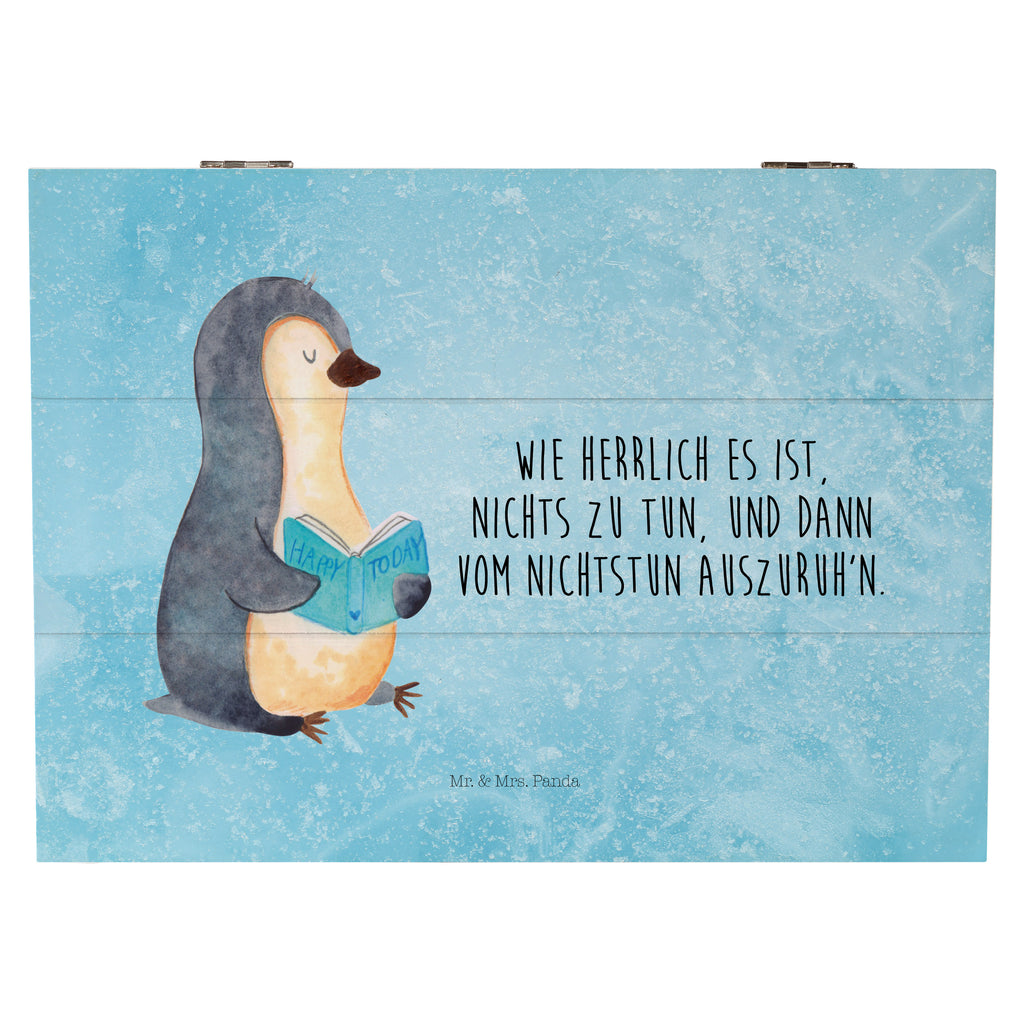 Holzkiste Pinguin Buch Holzkiste, Kiste, Schatzkiste, Truhe, Schatulle, XXL, Erinnerungsbox, Erinnerungskiste, Dekokiste, Aufbewahrungsbox, Pinguin, Pinguine, Buch, Lesen, Bücherwurm, Nichtstun, Faulenzen, Ferien, Urlaub, Freizeit
