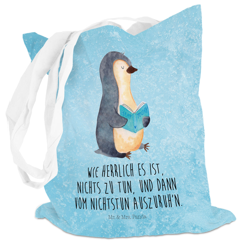 Tragetasche Pinguin Buch Beuteltasche, Beutel, Einkaufstasche, Jutebeutel, Stoffbeutel, Pinguin, Pinguine, Buch, Lesen, Bücherwurm, Nichtstun, Faulenzen, Ferien, Urlaub, Freizeit