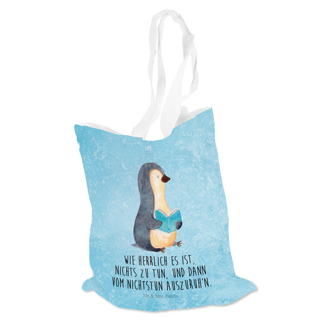 Tragetasche Pinguin Buch Beuteltasche, Beutel, Einkaufstasche, Jutebeutel, Stoffbeutel, Pinguin, Pinguine, Buch, Lesen, Bücherwurm, Nichtstun, Faulenzen, Ferien, Urlaub, Freizeit