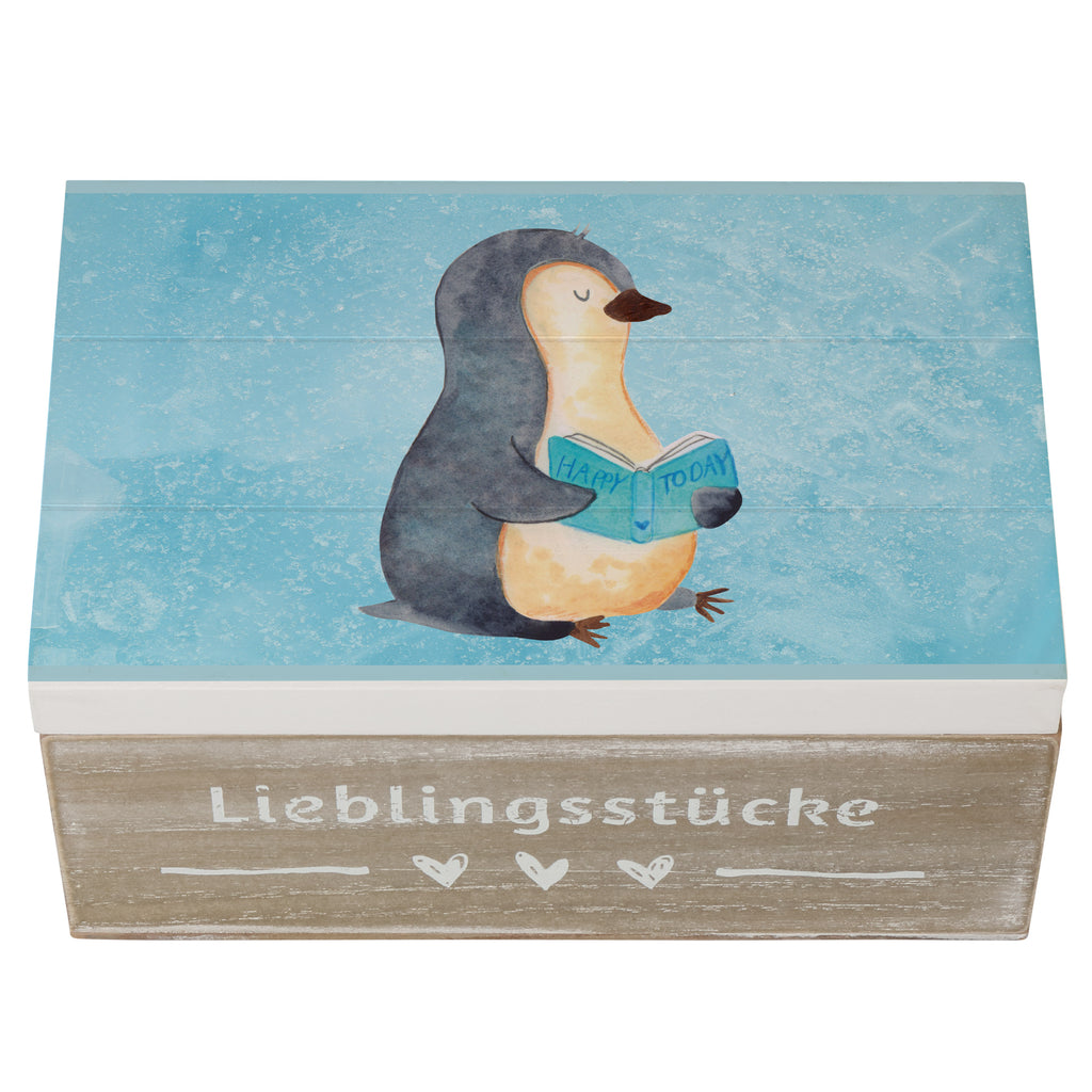 Holzkiste Pinguin Buch Holzkiste, Kiste, Schatzkiste, Truhe, Schatulle, XXL, Erinnerungsbox, Erinnerungskiste, Dekokiste, Aufbewahrungsbox, Pinguin, Pinguine, Buch, Lesen, Bücherwurm, Nichtstun, Faulenzen, Ferien, Urlaub, Freizeit