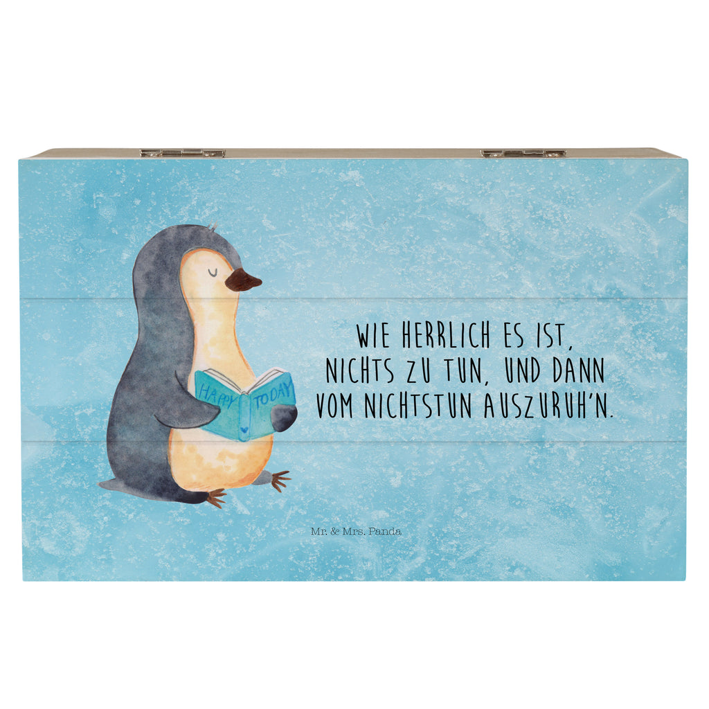 Holzkiste Pinguin Buch Holzkiste, Kiste, Schatzkiste, Truhe, Schatulle, XXL, Erinnerungsbox, Erinnerungskiste, Dekokiste, Aufbewahrungsbox, Pinguin, Pinguine, Buch, Lesen, Bücherwurm, Nichtstun, Faulenzen, Ferien, Urlaub, Freizeit