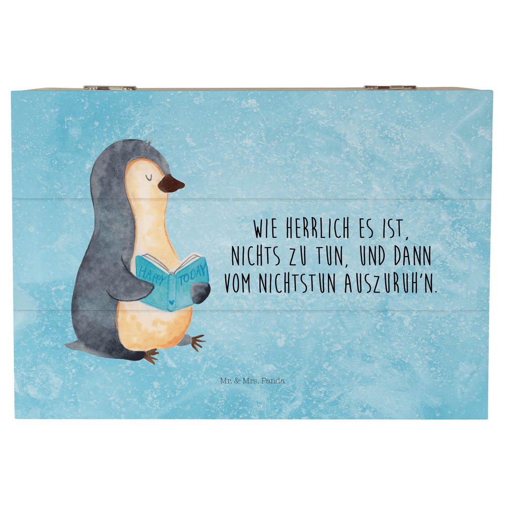 Holzkiste Pinguin Buch Holzkiste, Kiste, Schatzkiste, Truhe, Schatulle, XXL, Erinnerungsbox, Erinnerungskiste, Dekokiste, Aufbewahrungsbox, Pinguin, Pinguine, Buch, Lesen, Bücherwurm, Nichtstun, Faulenzen, Ferien, Urlaub, Freizeit