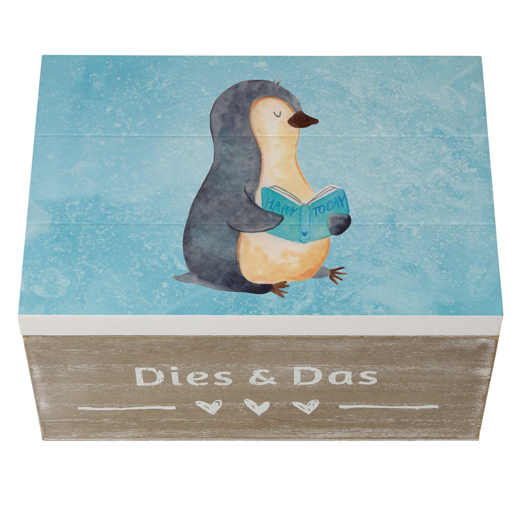 Holzkiste Pinguin Buch Holzkiste, Kiste, Schatzkiste, Truhe, Schatulle, XXL, Erinnerungsbox, Erinnerungskiste, Dekokiste, Aufbewahrungsbox, Pinguin, Pinguine, Buch, Lesen, Bücherwurm, Nichtstun, Faulenzen, Ferien, Urlaub, Freizeit