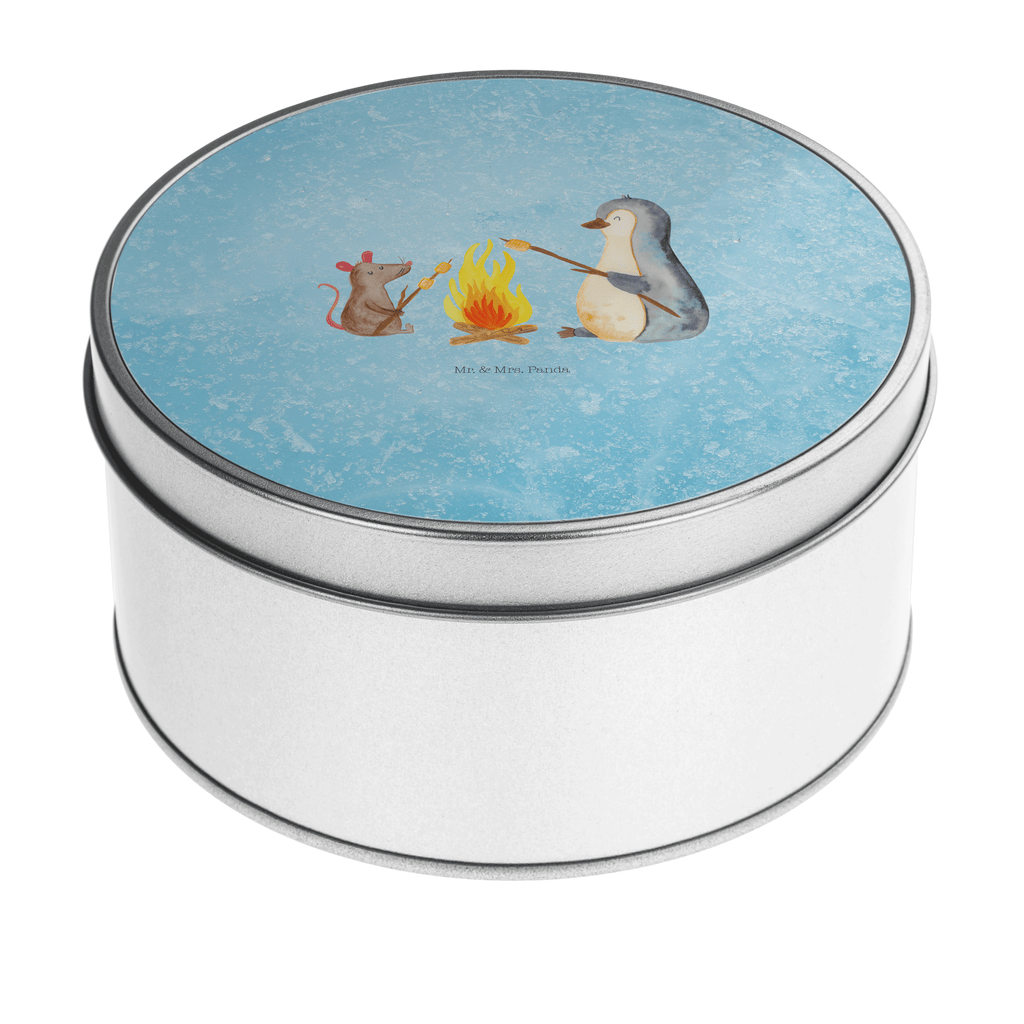Blechdose rund Pinguin Lagerfeuer Metalldose, Keksdose, Dose, Vorratsdose, Geschenkbox, Pinguin, Maus, Pinguine, Lagerfeuer, Leben, Arbeit, Job, Motivation, Büro, Büroalltag, Lebensspruch, Lebensmotivation, Neustart, Liebe, grillen, Feuer, Marshmallows