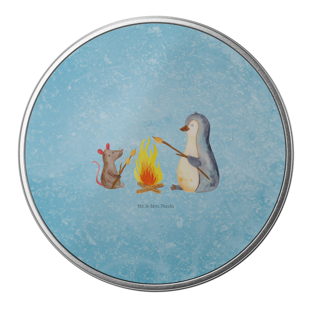Blechdose rund Pinguin Lagerfeuer Metalldose, Keksdose, Dose, Vorratsdose, Geschenkbox, Pinguin, Maus, Pinguine, Lagerfeuer, Leben, Arbeit, Job, Motivation, Büro, Büroalltag, Lebensspruch, Lebensmotivation, Neustart, Liebe, grillen, Feuer, Marshmallows