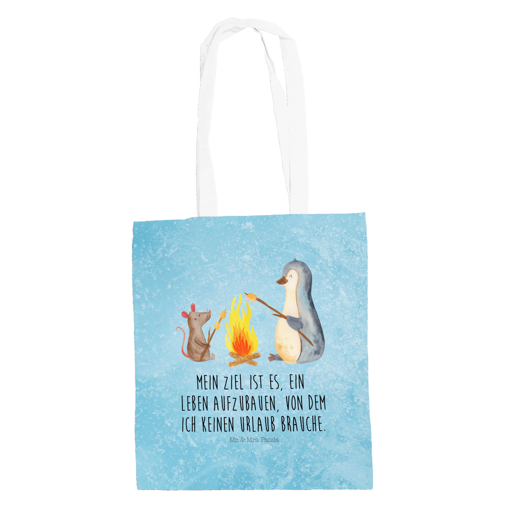 Tragetasche Pinguin Lagerfeuer Beuteltasche, Beutel, Einkaufstasche, Jutebeutel, Stoffbeutel, Pinguin, Maus, Pinguine, Lagerfeuer, Leben, Arbeit, Job, Motivation, Büro, Büroalltag, Lebensspruch, Lebensmotivation, Neustart, Liebe, grillen, Feuer, Marshmallows
