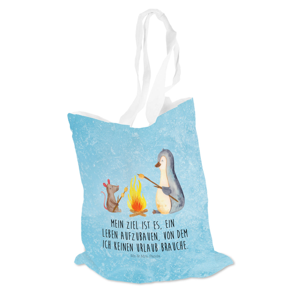 Tragetasche Pinguin Lagerfeuer Beuteltasche, Beutel, Einkaufstasche, Jutebeutel, Stoffbeutel, Pinguin, Maus, Pinguine, Lagerfeuer, Leben, Arbeit, Job, Motivation, Büro, Büroalltag, Lebensspruch, Lebensmotivation, Neustart, Liebe, grillen, Feuer, Marshmallows