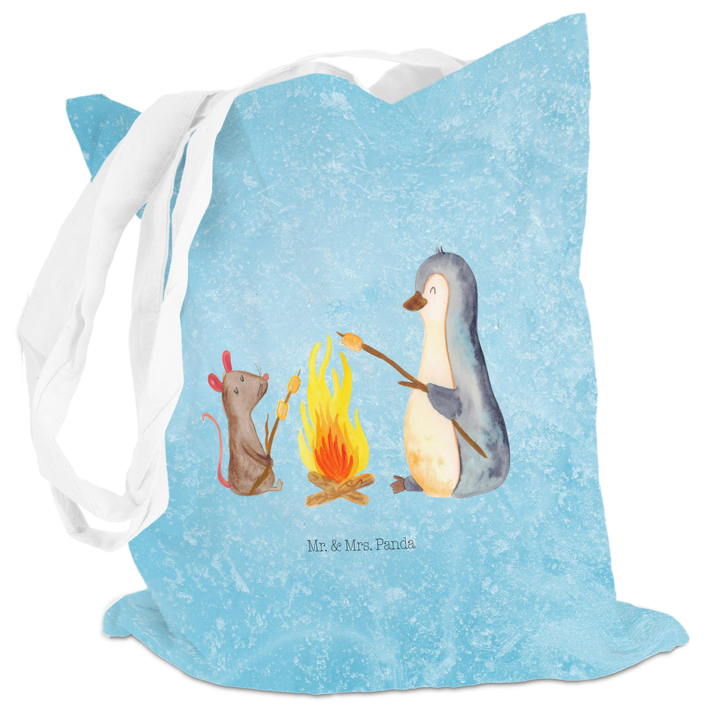 Tragetasche Pinguin Lagerfeuer Beuteltasche, Beutel, Einkaufstasche, Jutebeutel, Stoffbeutel, Pinguin, Maus, Pinguine, Lagerfeuer, Leben, Arbeit, Job, Motivation, Büro, Büroalltag, Lebensspruch, Lebensmotivation, Neustart, Liebe, grillen, Feuer, Marshmallows