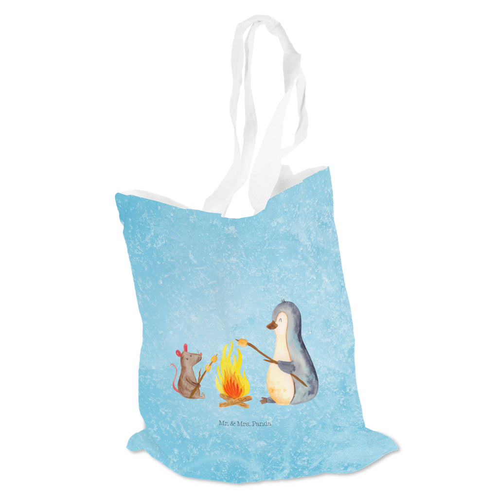 Tragetasche Pinguin Lagerfeuer Beuteltasche, Beutel, Einkaufstasche, Jutebeutel, Stoffbeutel, Pinguin, Maus, Pinguine, Lagerfeuer, Leben, Arbeit, Job, Motivation, Büro, Büroalltag, Lebensspruch, Lebensmotivation, Neustart, Liebe, grillen, Feuer, Marshmallows