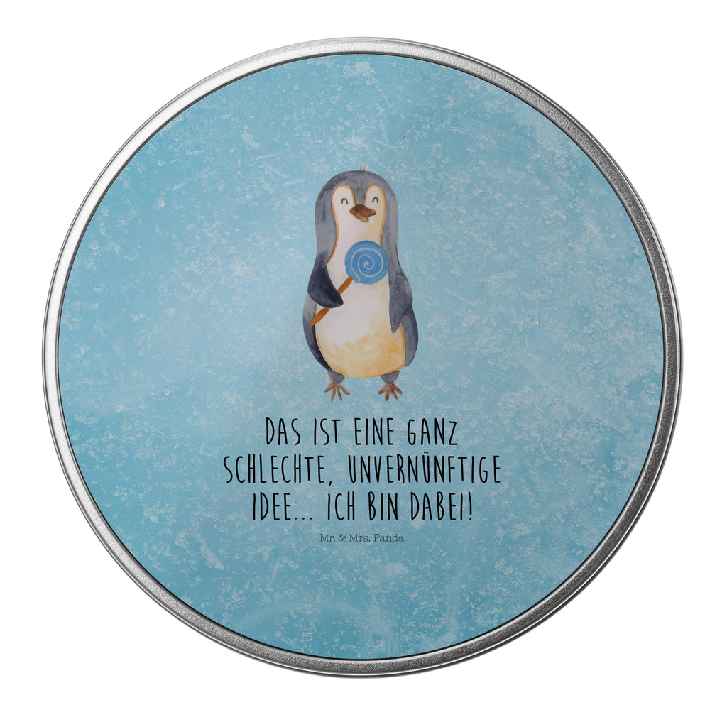 Blechdose rund Pinguin Lolli Metalldose, Keksdose, Dose, Vorratsdose, Geschenkbox, Pinguin, Pinguine, Lolli, Süßigkeiten, Blödsinn, Spruch, Rebell, Gauner, Ganove, Rabauke