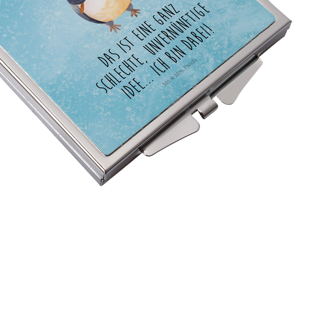 Handtaschenspiegel quadratisch Pinguin Lolli Spiegel, Handtasche, Quadrat, silber, schminken, Schminkspiegel, Pinguin, Pinguine, Lolli, Süßigkeiten, Blödsinn, Spruch, Rebell, Gauner, Ganove, Rabauke