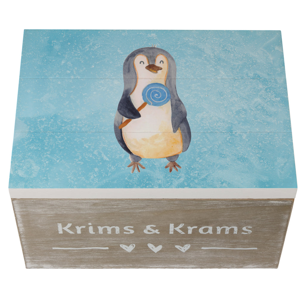 Holzkiste Pinguin Lolli Holzkiste, Kiste, Schatzkiste, Truhe, Schatulle, XXL, Erinnerungsbox, Erinnerungskiste, Dekokiste, Aufbewahrungsbox, Pinguin, Pinguine, Lolli, Süßigkeiten, Blödsinn, Spruch, Rebell, Gauner, Ganove, Rabauke