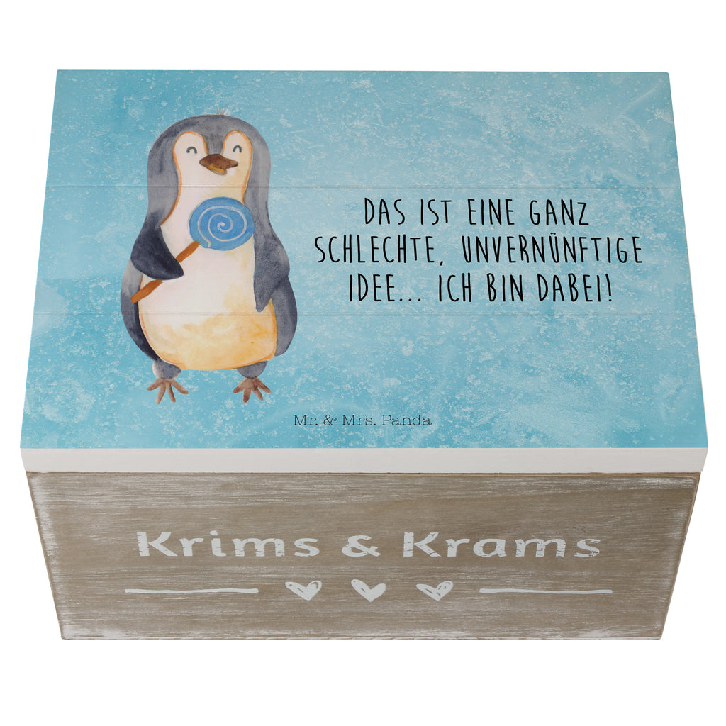 Holzkiste Pinguin Lolli Holzkiste, Kiste, Schatzkiste, Truhe, Schatulle, XXL, Erinnerungsbox, Erinnerungskiste, Dekokiste, Aufbewahrungsbox, Pinguin, Pinguine, Lolli, Süßigkeiten, Blödsinn, Spruch, Rebell, Gauner, Ganove, Rabauke