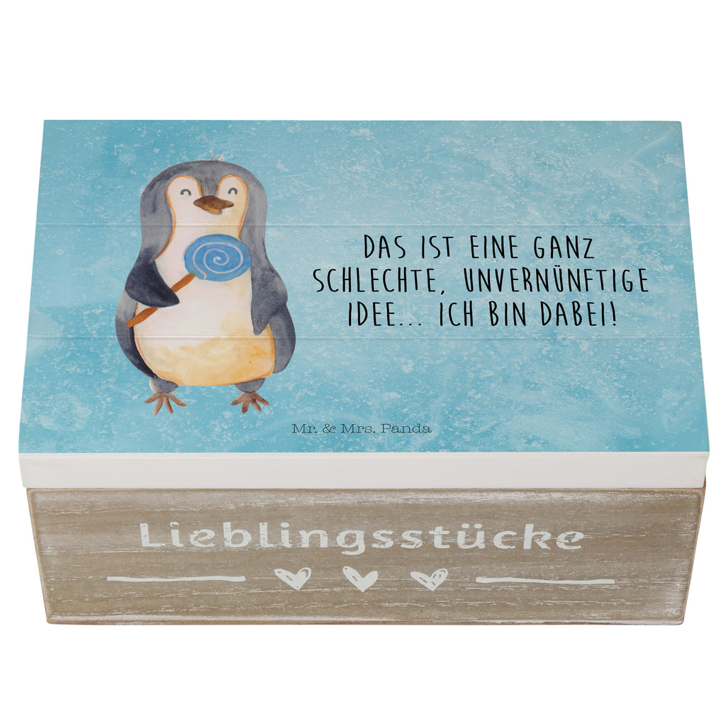 Holzkiste Pinguin Lolli Holzkiste, Kiste, Schatzkiste, Truhe, Schatulle, XXL, Erinnerungsbox, Erinnerungskiste, Dekokiste, Aufbewahrungsbox, Pinguin, Pinguine, Lolli, Süßigkeiten, Blödsinn, Spruch, Rebell, Gauner, Ganove, Rabauke