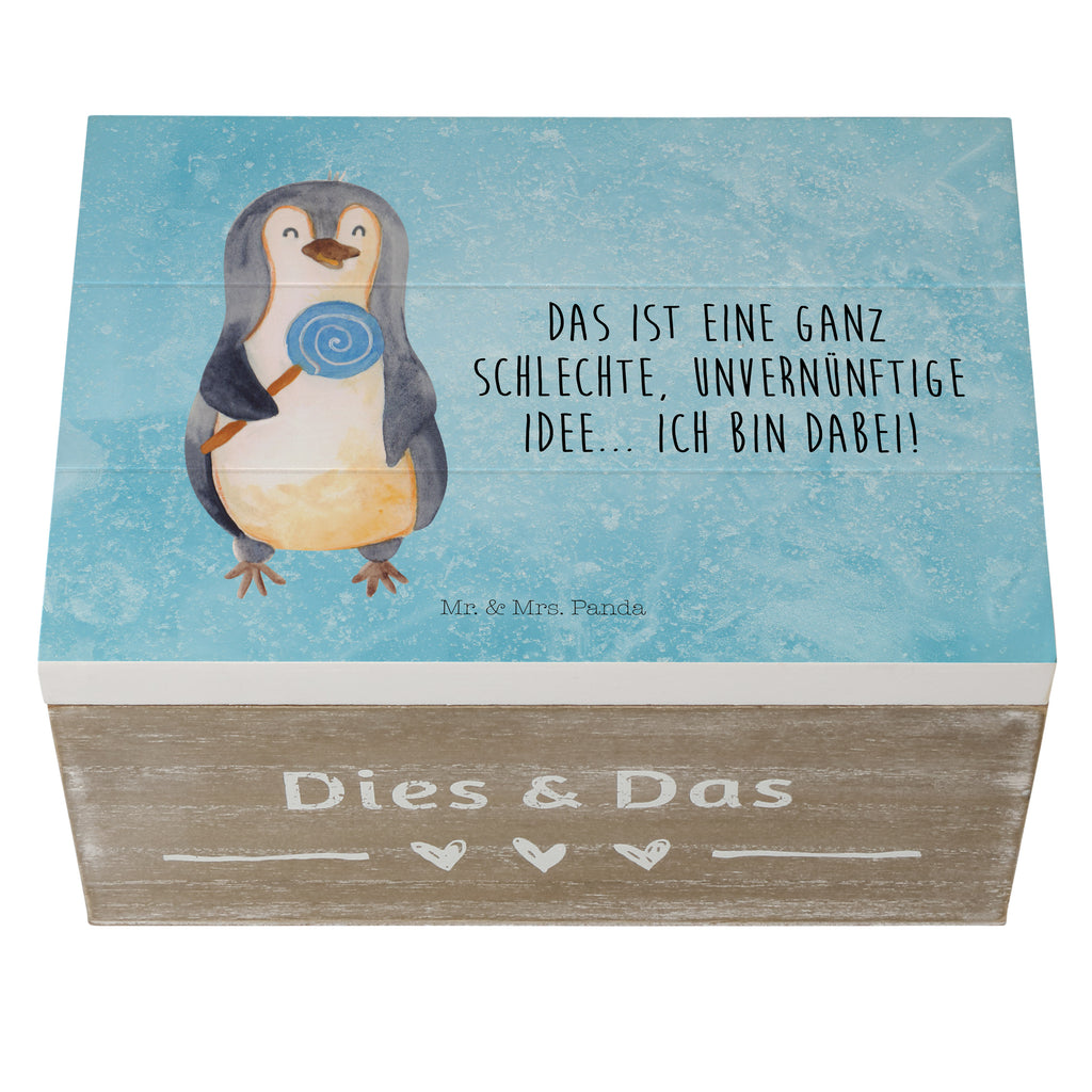 Holzkiste Pinguin Lolli Holzkiste, Kiste, Schatzkiste, Truhe, Schatulle, XXL, Erinnerungsbox, Erinnerungskiste, Dekokiste, Aufbewahrungsbox, Pinguin, Pinguine, Lolli, Süßigkeiten, Blödsinn, Spruch, Rebell, Gauner, Ganove, Rabauke