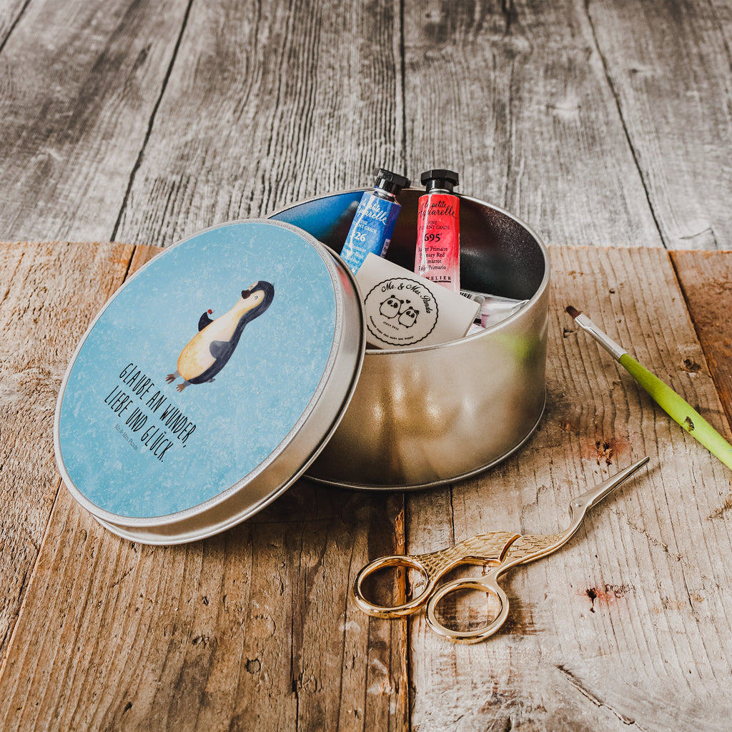 Blechdose rund Pinguin Marienkäfer Metalldose, Keksdose, Dose, Vorratsdose, Geschenkbox, Pinguin, Pinguine, Marienkäfer, Liebe, Wunder, Glück, Freude, Lebensfreude