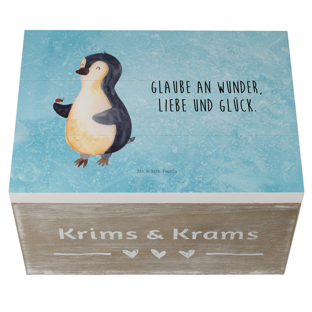 Holzkiste Pinguin Marienkäfer Holzkiste, Kiste, Schatzkiste, Truhe, Schatulle, XXL, Erinnerungsbox, Erinnerungskiste, Dekokiste, Aufbewahrungsbox, Pinguin, Pinguine, Marienkäfer, Liebe, Wunder, Glück, Freude, Lebensfreude