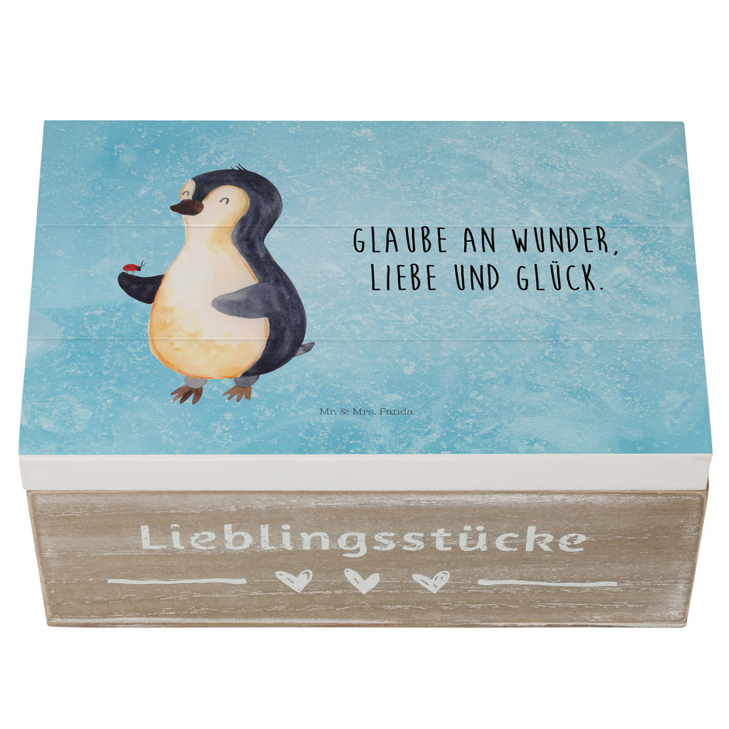 Holzkiste Pinguin Marienkäfer Holzkiste, Kiste, Schatzkiste, Truhe, Schatulle, XXL, Erinnerungsbox, Erinnerungskiste, Dekokiste, Aufbewahrungsbox, Pinguin, Pinguine, Marienkäfer, Liebe, Wunder, Glück, Freude, Lebensfreude