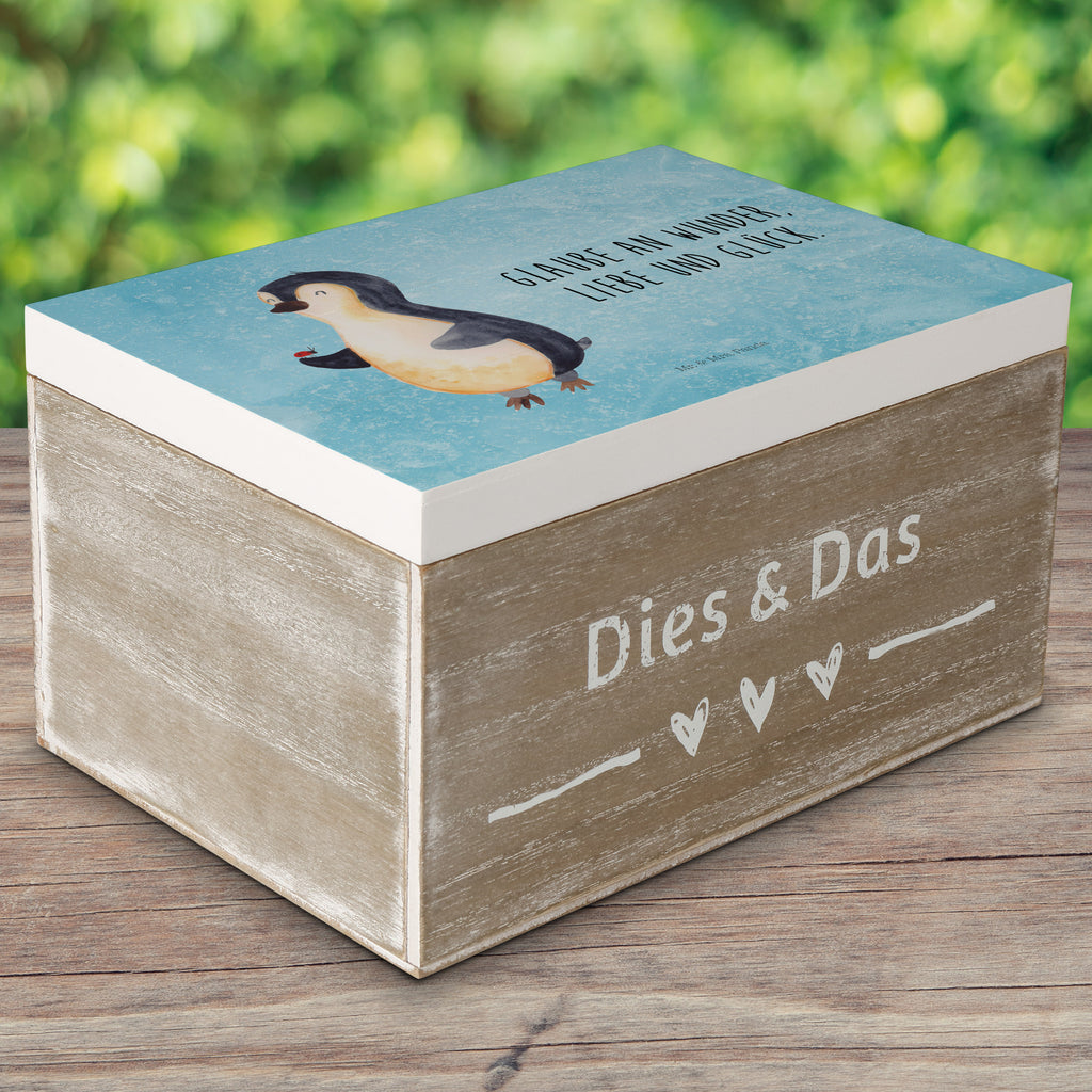 Holzkiste Pinguin Marienkäfer Holzkiste, Kiste, Schatzkiste, Truhe, Schatulle, XXL, Erinnerungsbox, Erinnerungskiste, Dekokiste, Aufbewahrungsbox, Pinguin, Pinguine, Marienkäfer, Liebe, Wunder, Glück, Freude, Lebensfreude
