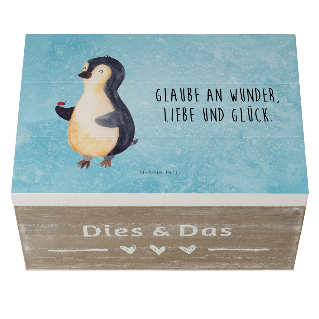 Holzkiste Pinguin Marienkäfer Holzkiste, Kiste, Schatzkiste, Truhe, Schatulle, XXL, Erinnerungsbox, Erinnerungskiste, Dekokiste, Aufbewahrungsbox, Pinguin, Pinguine, Marienkäfer, Liebe, Wunder, Glück, Freude, Lebensfreude