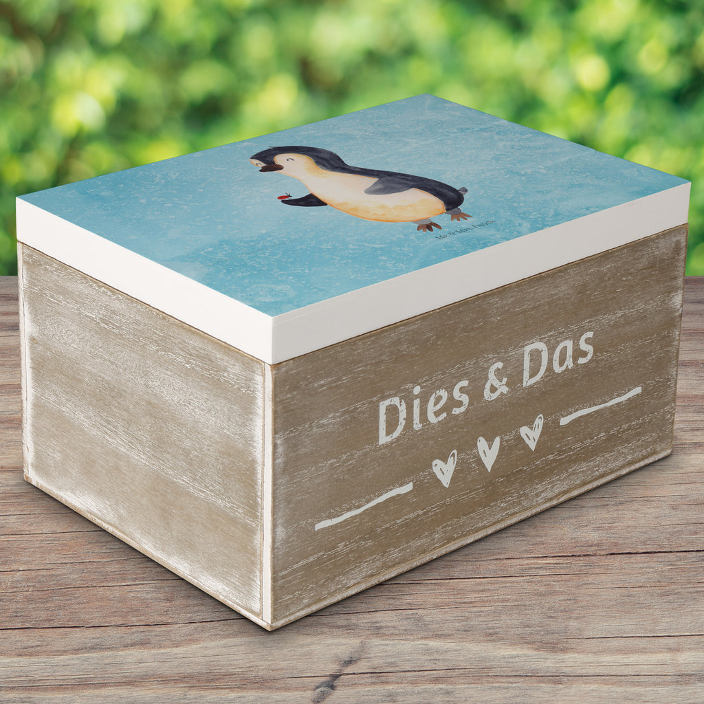 Holzkiste Pinguin Marienkäfer Holzkiste, Kiste, Schatzkiste, Truhe, Schatulle, XXL, Erinnerungsbox, Erinnerungskiste, Dekokiste, Aufbewahrungsbox, Pinguin, Pinguine, Marienkäfer, Liebe, Wunder, Glück, Freude, Lebensfreude