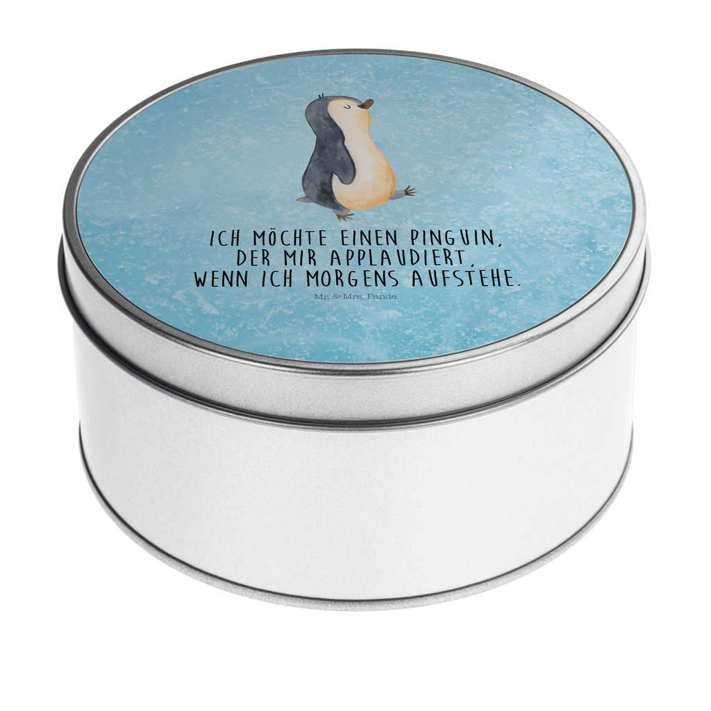 Blechdose rund Pinguin marschierend Metalldose, Keksdose, Dose, Vorratsdose, Geschenkbox, Pinguin, Pinguine, Frühaufsteher, Langschläfer, Bruder, Schwester, Familie