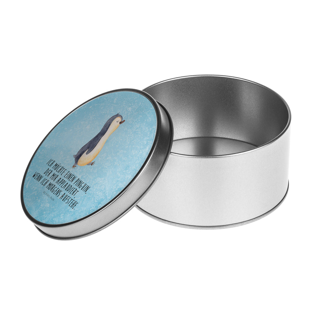 Blechdose rund Pinguin marschierend Metalldose, Keksdose, Dose, Vorratsdose, Geschenkbox, Pinguin, Pinguine, Frühaufsteher, Langschläfer, Bruder, Schwester, Familie