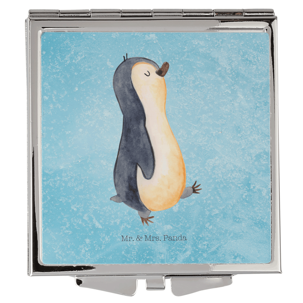 Handtaschenspiegel quadratisch Pinguin marschierend Spiegel, Handtasche, Quadrat, silber, schminken, Schminkspiegel, Pinguin, Pinguine, Frühaufsteher, Langschläfer, Bruder, Schwester, Familie